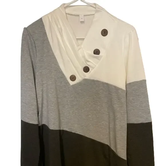 Decorative Button Patchwork Asymmetrical Neck NWOT - Picture 1 of 7